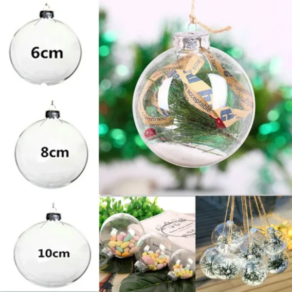 6/8/10cm Empty Christmas Tree Hanging Decorations Round Ball Transparent Open Plastic Clear Ornament Kids DIY Party Supplies