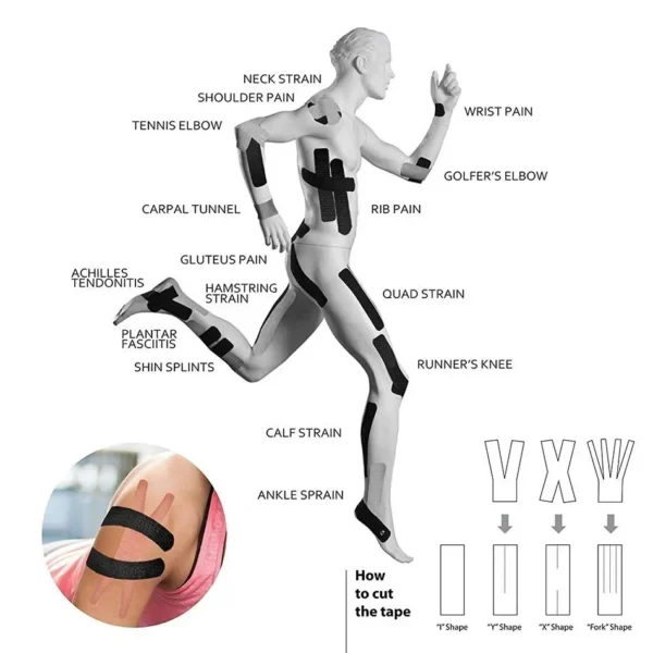 2 Size Kinesiology Tape Breathable Waterproof Athletic Recovery Sports Tape Fitness Tennis Knee Muscle Pain Relief - Image 4