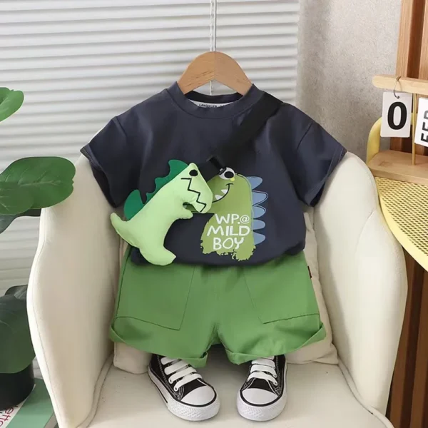 Summer Casual Newborn Baby Boys Toddler Big Dinosaure Short Sleeve Tops Pants 2Pcs/set Cotton Kids Outfits Clothing 2024 New - Image 5