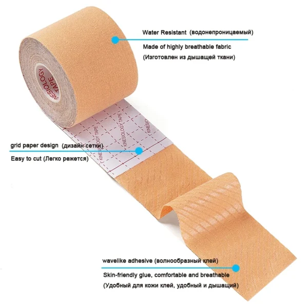 2 Size Kinesiology Tape Breathable Waterproof Athletic Recovery Sports Tape Fitness Tennis Knee Muscle Pain Relief - Image 3