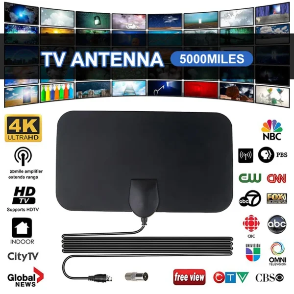 Digital TV Antenna 4K 25DB High Gain HD TV DTV Box Digital Active Indoor Aerial Flat Design For Car Antenna RV Travel Smart TV