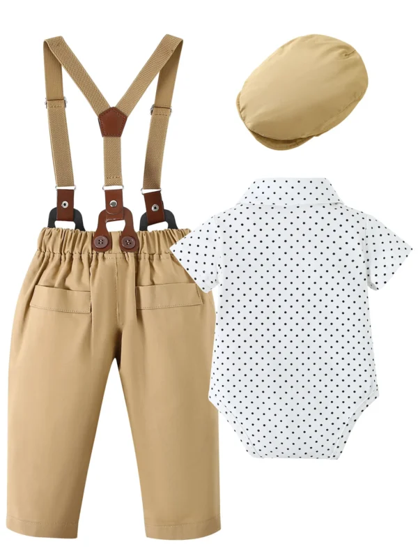 Baby Boy Gentleman's formal Clothes Wedding Outfit Suits, Infant Boy Summer Set, Dress Shirt+Vest+Suspender Pants+Bowtie - Image 6