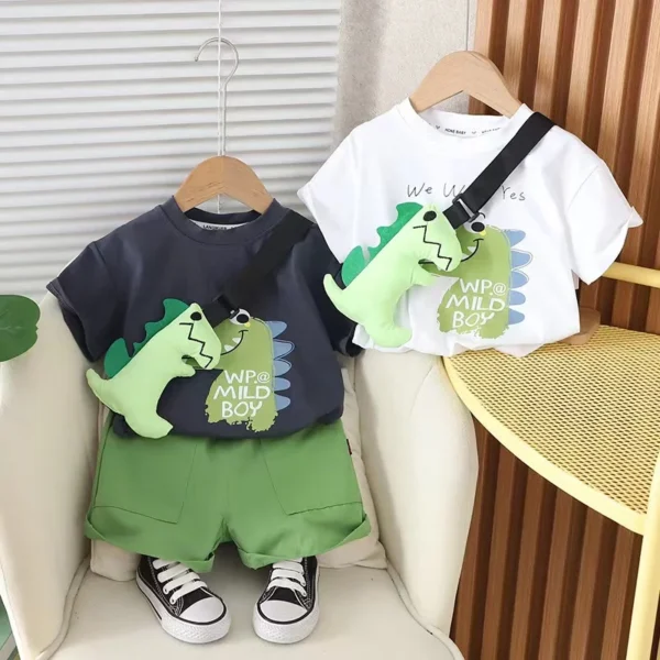 Summer Casual Newborn Baby Boys Toddler Big Dinosaure Short Sleeve Tops Pants 2Pcs/set Cotton Kids Outfits Clothing 2024 New - Image 2