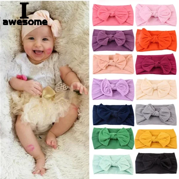One Size Newborn Bow Headwrap Baby Girl Headband Nylon Bow Knot Baby Hair Band Infant Hair Elastic Turban Kids Hair Accessories